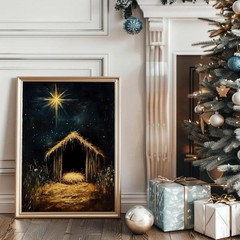 Nativity Manger Scene Canvas Print | Star of Bethlehem Christmas Wall Art