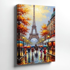 Wall Art Eiffel Tower Paris Street Rainy Day Canvas Print Cityscape Home Decor