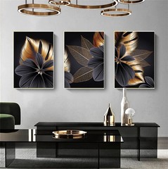 Black Grey Golden Plant Leaf Painting Nordic Wall Art For Living Room Home Decor