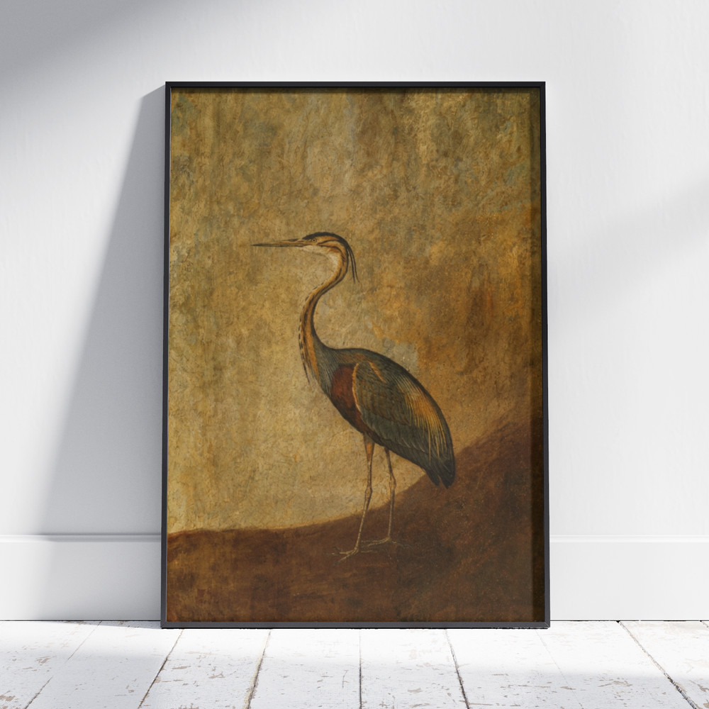 Vintage Heron Poster Antique Bird Painting Wall Art Rustic Home Decor Gift Print