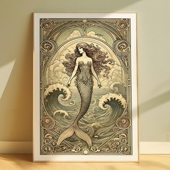 Art Nouveau Mermaid Poster – Ocean Theme Wall Art for Coastal & Fantasy Decor