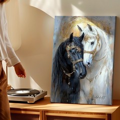 Wall Art Black White Horses Canvas Print Gold Bridal Portrait Home Decor Poster