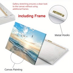 Framed Canvas Sunrise Beach Seagull Ocean Seascape Wall Decor