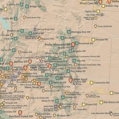 US National Parks, Monuments, & Forests Map 24×36 Poster (Tan & Slate Blue) #836