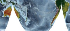 World Map, Goode Homolosine Ocean Projection World Map, Framed World Relief Map