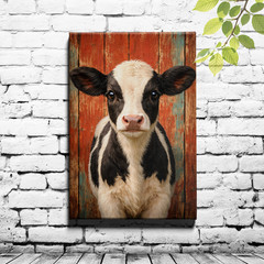 Rustic Cow Framed Canvas Art Farmhouse Wall Decoration