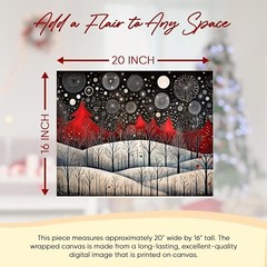 20×16 Red, White and Black Whimsical Forest Christmas Canvas Wall Art