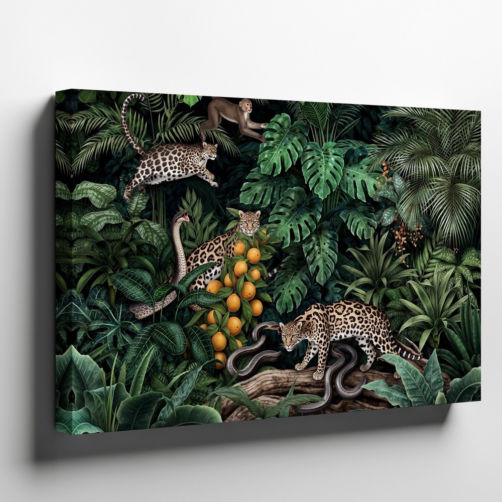 Dense, Vibrant Jungle Scene Filled With Lush Green Foliage Wall Art Canvas Print