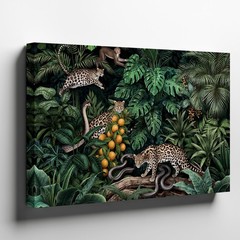 Dense, Vibrant Jungle Scene Filled With Lush Green Foliage Wall Art Canvas Print