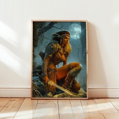 Warrior Woman Dark Fantasy Female Warrior Poster Epic Battle Goddess Wall Art