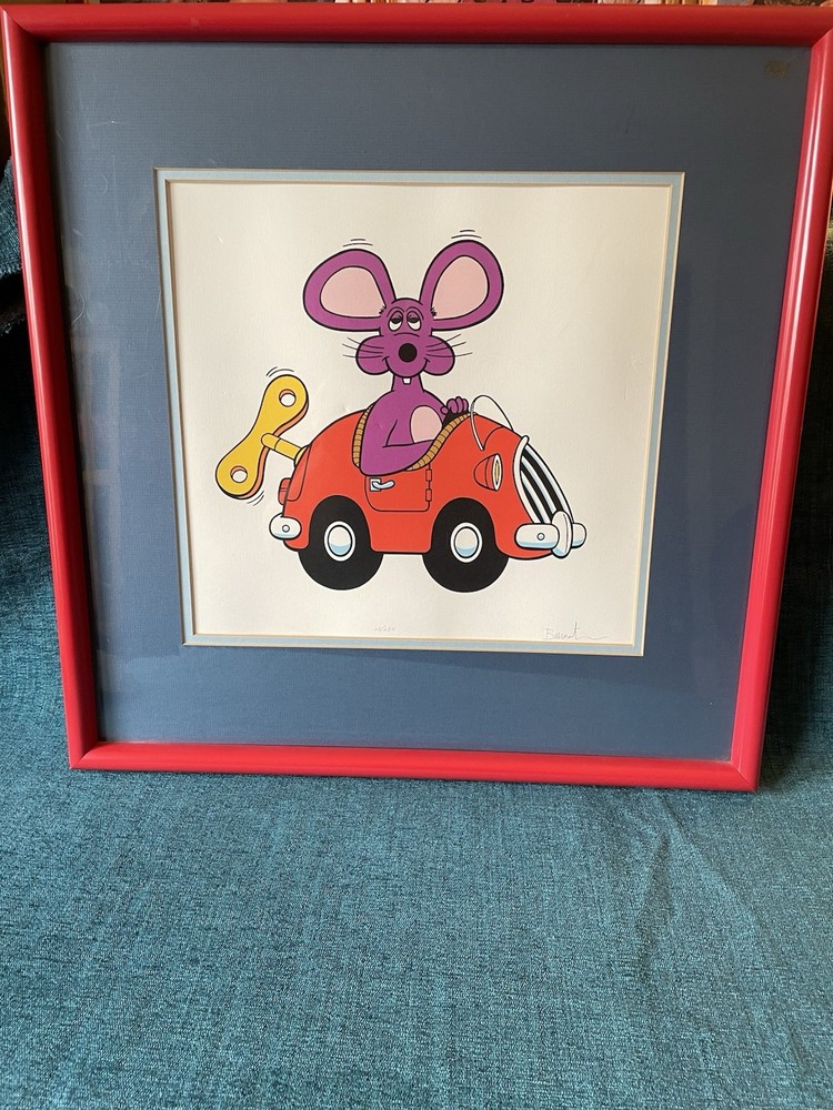 Limited Edition serigraph “Purple Mouse In Wind Up Car” By Russ Beirnat 25/250