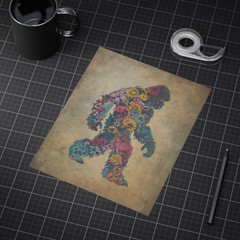 Vintage SASQUATCH FLOWERS Wall Art, Bigfoot Floral Poster, Yeti Botanical Decor