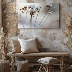 Frosted Wildflower Canvas Minimalist Winter Nature Close-Up When Words Fail,