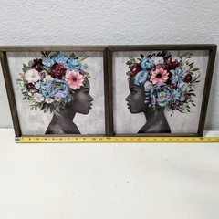 Set of2 Floral AfrocentricWomanWall Art 12×12 CanvasPrints ModernBlack Art Decor