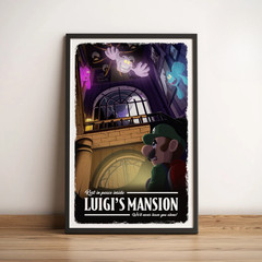 Luigi’s Mansion Travel Poster, Retro Gamer Wall Art Canvas for Game Room