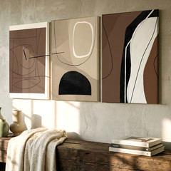 3 Pieces Abstract Geometric Earth Tones Large Wall Art Set for Living Set Of 3
