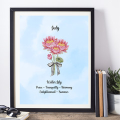 July Birth Flower Water Lily Blue Watercolor Wall Art Print Gift 8×10 UNFRAMED