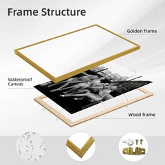 Gold Framed Black and White Canvas Wall Art Vintage New York Rooftop Woman Pa…