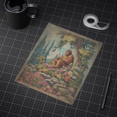 SASQUATCH FLOWERS Poster, Bigfoot Botanical Decor, Romantic Cryptid Wall Art