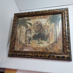 Set Of 5 Vintage African Wildlife Framed Art Prints With Leopard Pattern Frames
