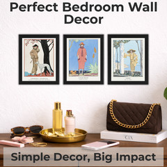 Coastal Wall Art Set of 3 Framed 8×10 Vintage Fashion French Poster Decor Barbie