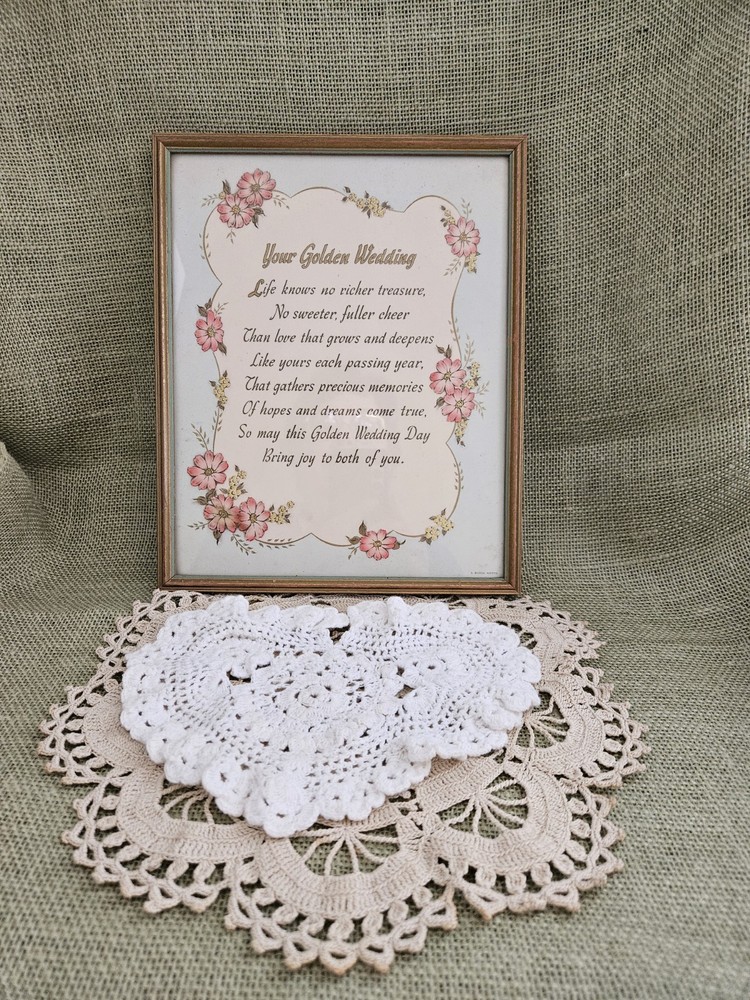 50th Wedding Golden Anniversary Poem Framed Vintage Romantic Inscription On Back