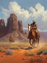 Western Cowboy Oil Painting Wall Art Monument Valley Desert Horse Canvas Poster