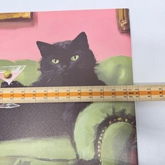 Black Cat Martini Canvas Wall Art Pink Green Whimsical Decor 16×24