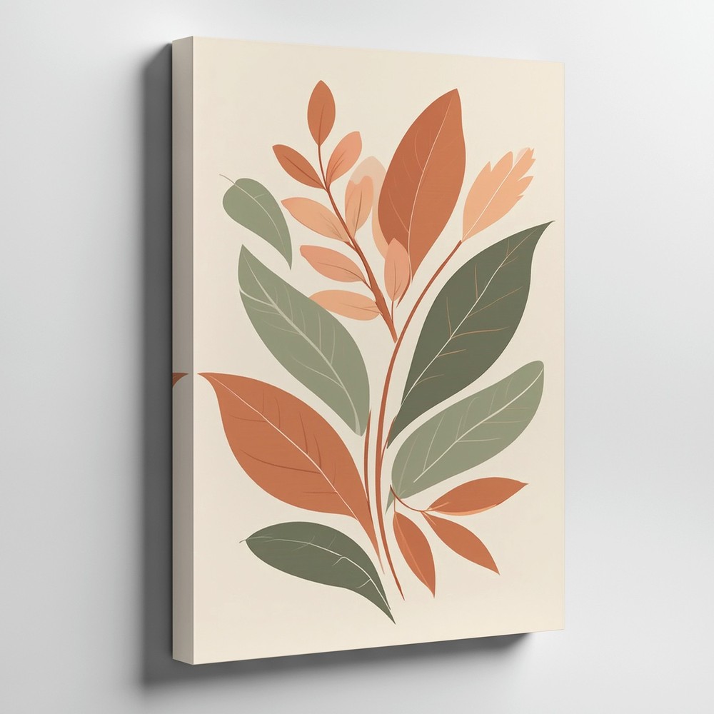 Modern Abstract Botanical Canvas Wall Art Earth Tone Leaves Minimalist Print