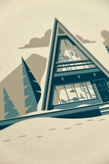 DKNG Cascade (14″x11″ A-Frame House/Cabin, Silkscreen Art Print/Poster)