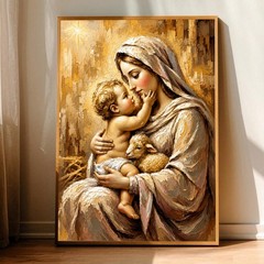 Virgin Mary and Baby Jesus Canvas Print Christian Wall Art Lamb Religious Decor