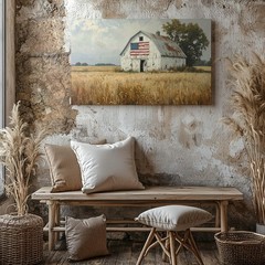 Wall Art Weathered Barn With Flag Canvas Quiet Rural Americana