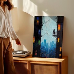 Wall Art Abstract City Street Canvas Print Colorful Urban Taxi Skyline Decor