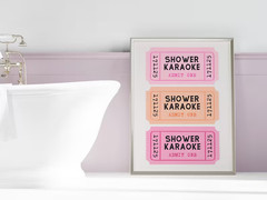 Shower Karaoke Poster Retro Ticket Pink Orange Funky Bathroom Wall Art