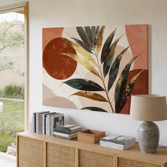 Palm Leaf Canvastropical Botanical Art With Geometric Color Blocks Wall Art