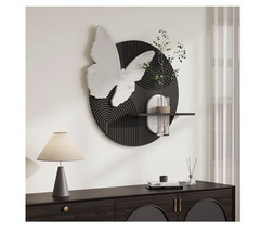 3D Effect Black White Butterfly Geometric Round Wall Art Modern 24×24