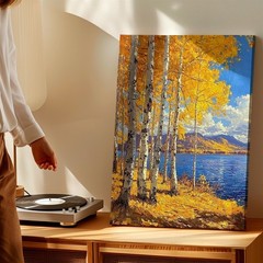 Wall Art Autumn Aspen Trees Lake Mountain Landscape Canvas Print Decor 16×24