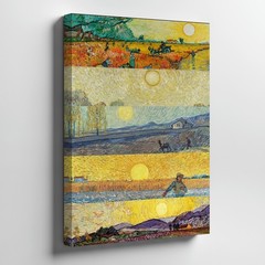 Set Of 5 Vintage Canvas Wall Art Farm Landscape Scenes With Sun And Figures