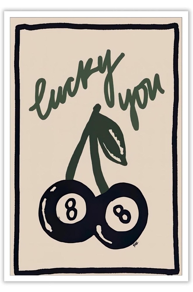 Eight Ball Cherry “Lucky You” 12×18 Inch Canvas Poster New 🎱