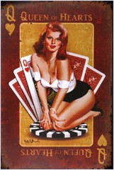 Queen of Hearts Rusty Look Pinup Girl on Poker Chip Metal Poster Sign NEW