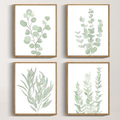 Framed Botanical Plant Canvas Wood Wall Art Light Green Sage Wall Decor Eucal…