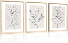 Gallery-Style 12x16in Minimalist Botanical Wall Art – Set of 3 Framed Prints