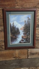 Framed Wildlife Landscape Print Bear Waterfall Cabin Decor Home Interiors