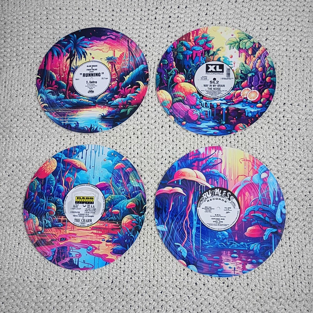 NWT Vibrant Psychedelic Music Themed Record Decor Album Wall Art Set Of 4