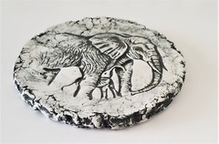 Mother & Child Elephants in the Wild Textured Wall Hanging By Artist Stan 7.5″