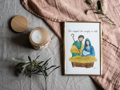Watercolor Nativity Scene Wall Art | Christian Themed Holiday Decor 