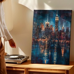 Wall Art Night City Skyline Canvas Print Urban Abstract Reflection Home Decor
