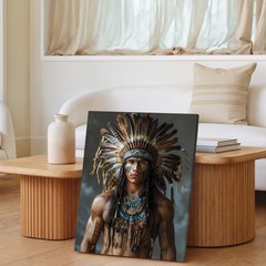 Native American Warrior Feather Headdress Tribal Necklace Canvas Wall Art Print