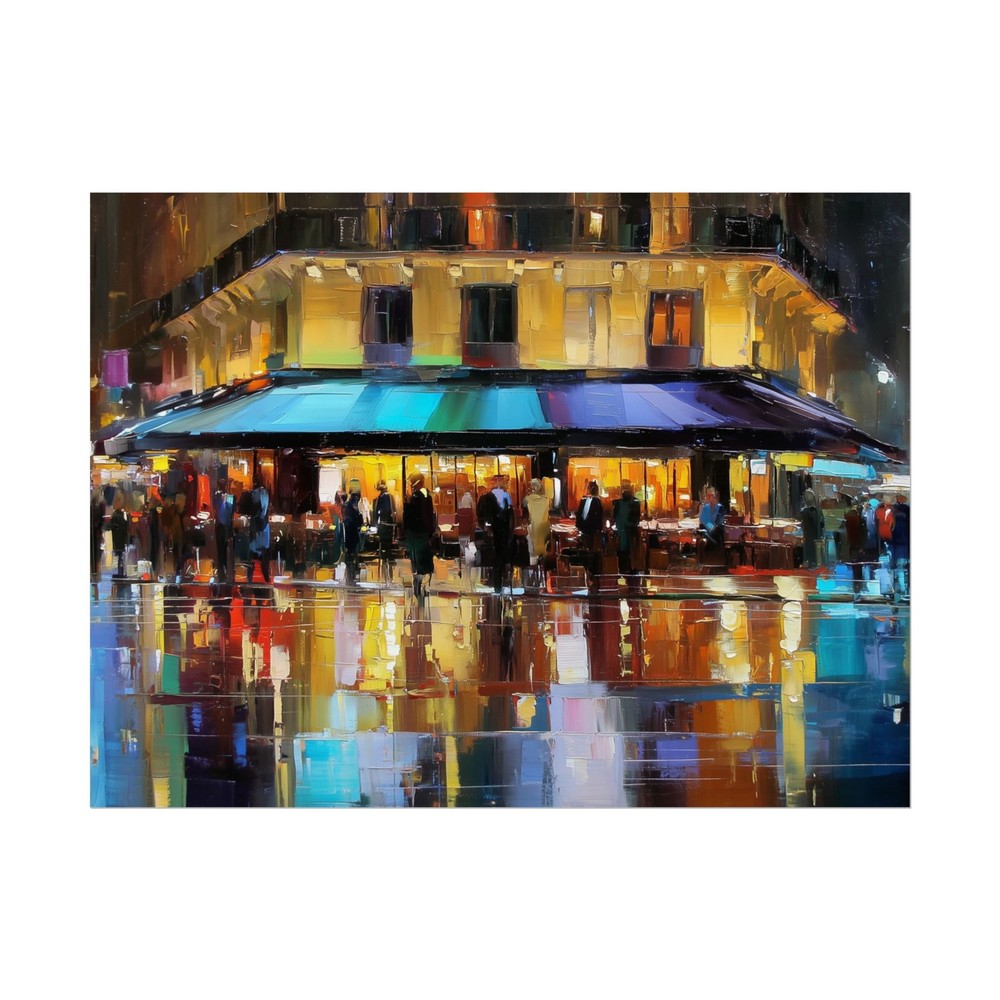 Paris Cafe Rainy Night Art Print Cityscape Impressionism Poster Decor 24×18″