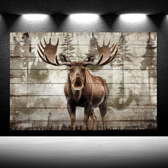 Majestic Moose Canvas Art – 24×36 Rustic Wildlife Home Decor Print